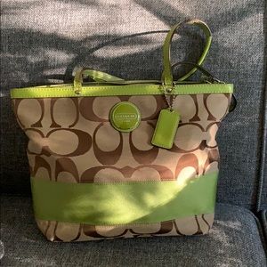 Coach lime green and brown shoulder tote